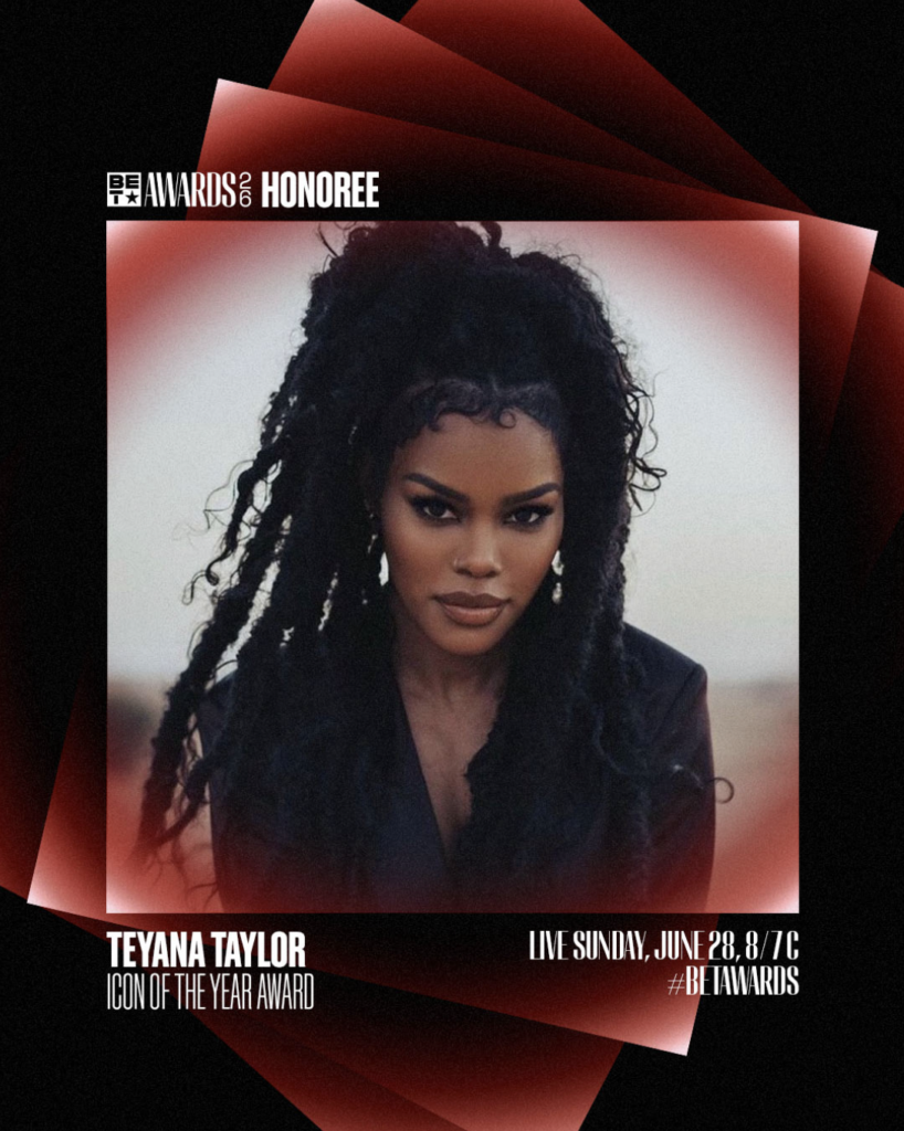 A graphic featuring Teyana Taylor as an honoree of BET