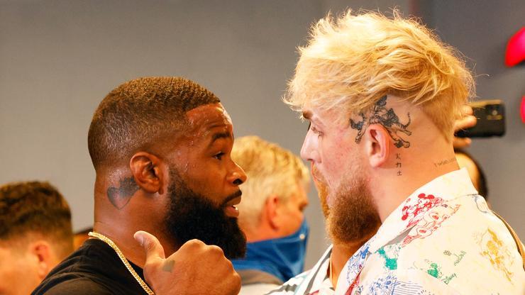 Jake Paul & Tyron Woodley Roast Each Other During Stare-Down