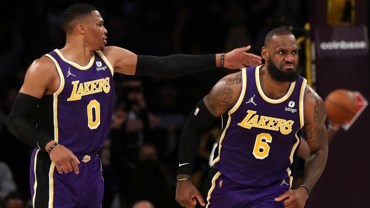 LeBron James & Aaron Donald Hug It Out After LeBron Puts Up Huge Numbers