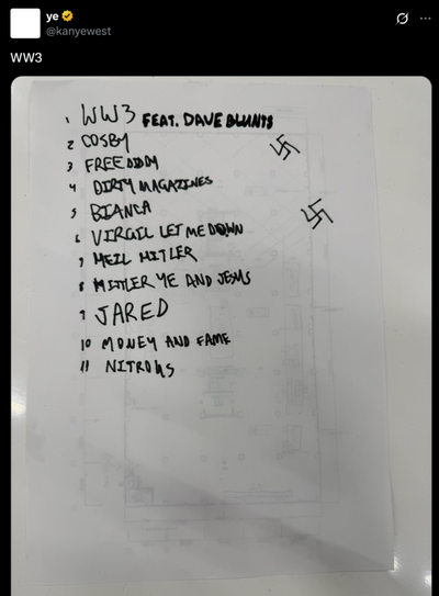Ye Leans Into Controversy With Potential Tracklist For New Album ‘WW3’