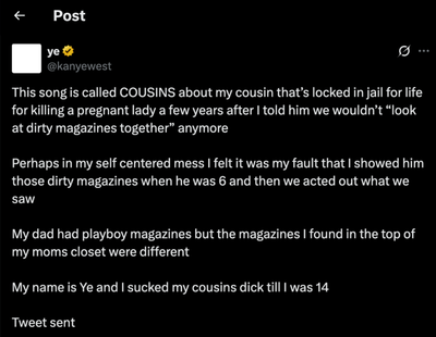 Ye Claims He Had Incestuous Relationship With Male Cousin, Describes Details In New Song 