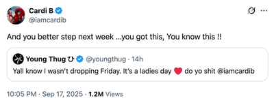 Cardi B Responds To Young Thug Postponing His Album Release For Her